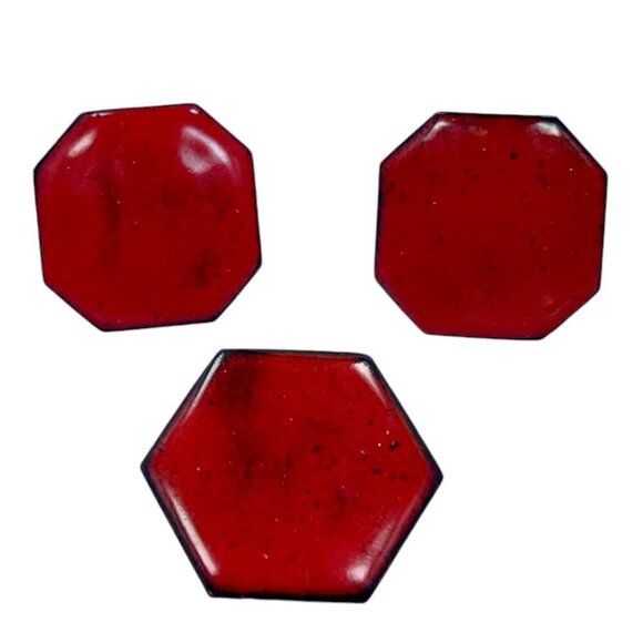 Jewelry - Red Enamel on Copper Geometric Screw-Back Earrings and Pin Set - MCM Jewelry